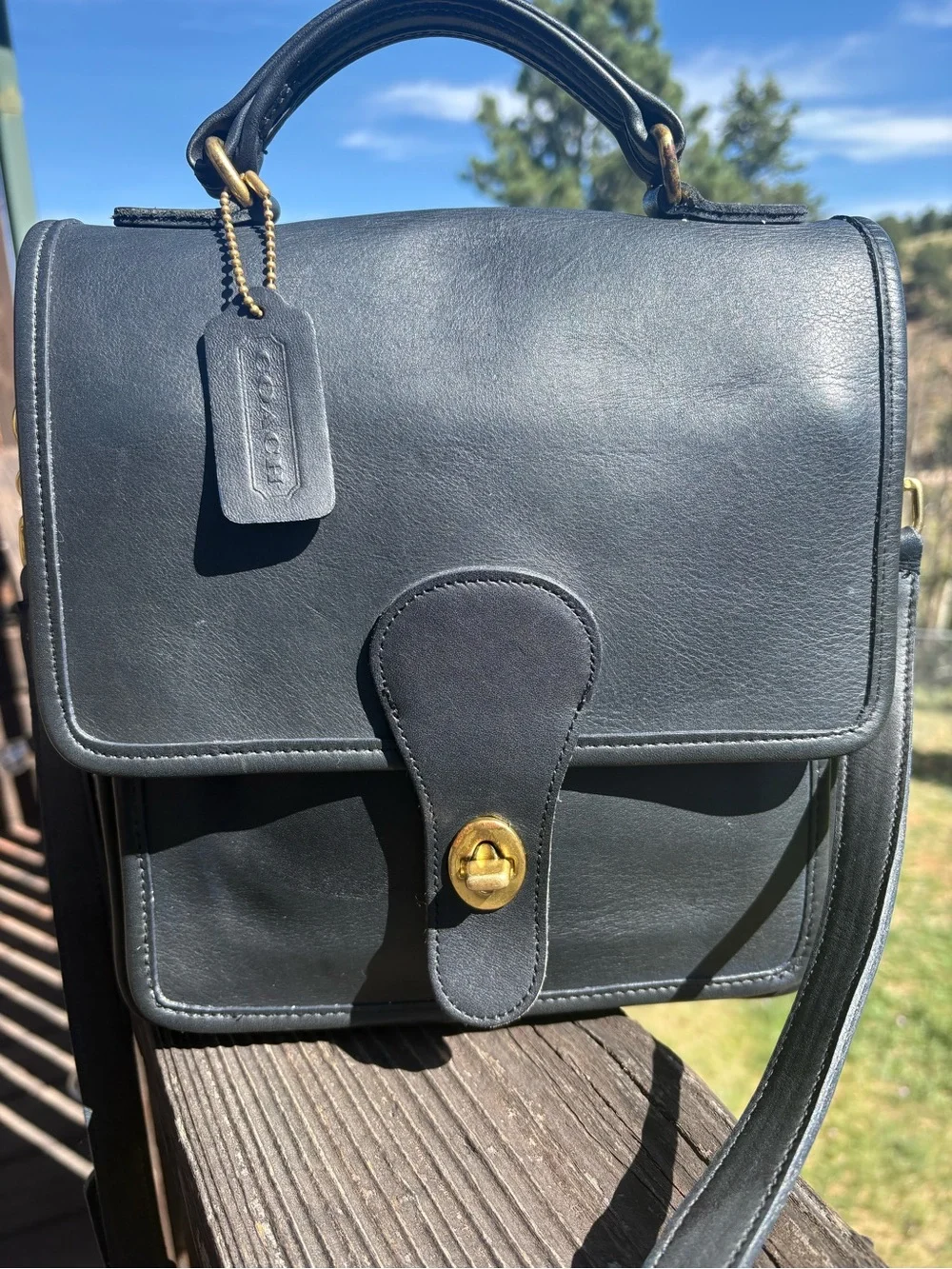 RARE Coach Forest Green Vintage Station Bag With Crossbody Strap